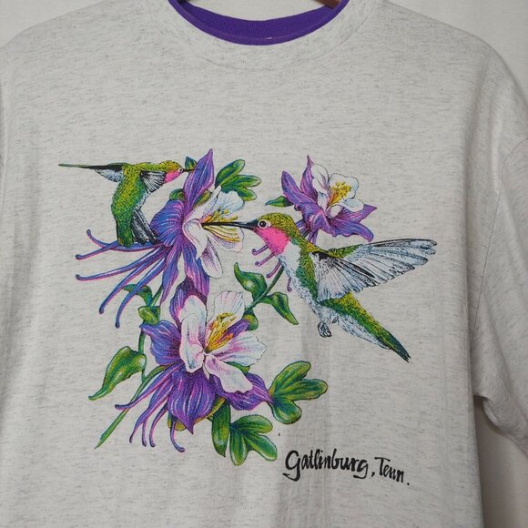 Vintage Gatlinburg Tennessee Hummingbird Single Stitch OSFA T Shirt Gray Nature - Picture 2 of 10